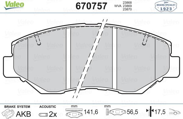 Valeo 670757 - Kit pastiglie freno, Freno a disco autozon.pro