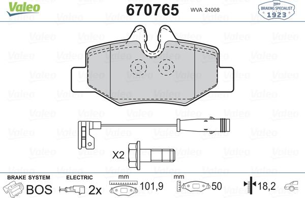 Valeo 670765 - Kit pastiglie freno, Freno a disco autozon.pro