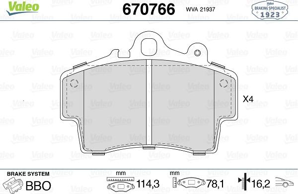 Valeo 670766 - Kit pastiglie freno, Freno a disco autozon.pro