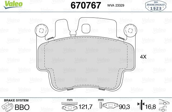 Valeo 670767 - Kit pastiglie freno, Freno a disco autozon.pro