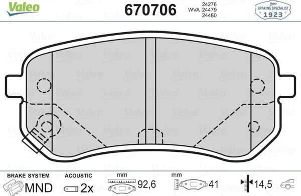 Valeo 670706 - Kit pastiglie freno, Freno a disco autozon.pro