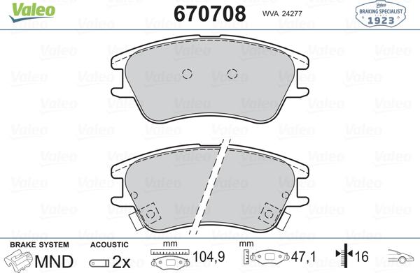 Valeo 670708 - Kit pastiglie freno, Freno a disco autozon.pro