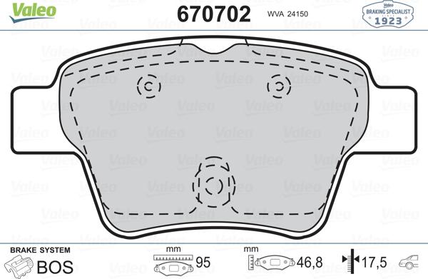 Valeo 670702 - Kit pastiglie freno, Freno a disco autozon.pro