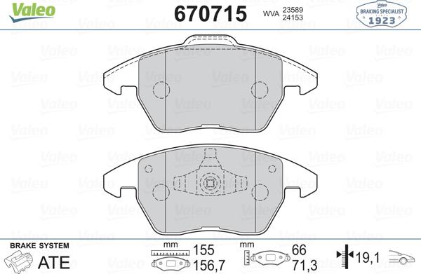 Valeo 670715 - Kit pastiglie freno, Freno a disco autozon.pro