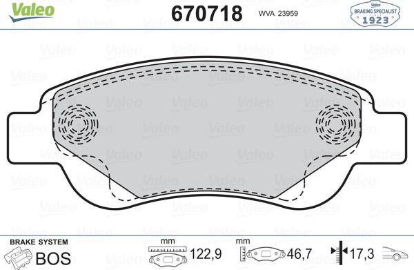 Valeo 670718 - Kit pastiglie freno, Freno a disco autozon.pro