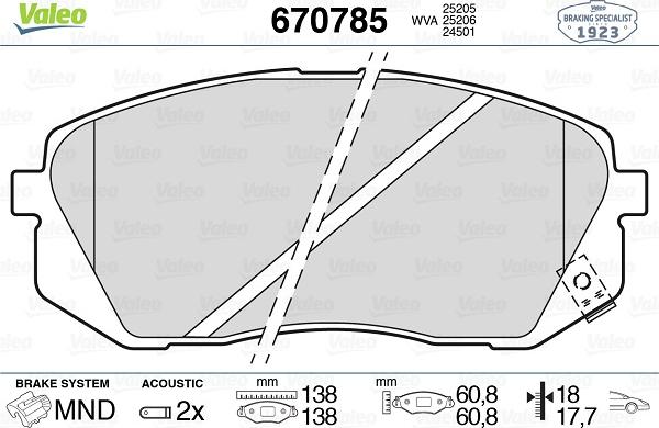 Valeo 670785 - Kit pastiglie freno, Freno a disco autozon.pro