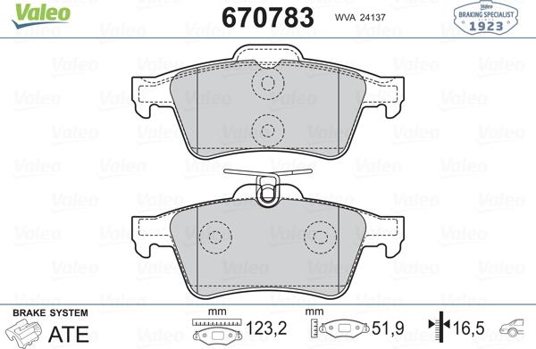 Valeo 670783 - Kit pastiglie freno, Freno a disco autozon.pro