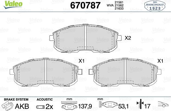 Valeo 670787 - Kit pastiglie freno, Freno a disco autozon.pro