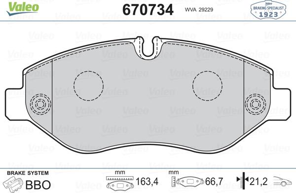 Valeo 670734 - Kit pastiglie freno, Freno a disco autozon.pro