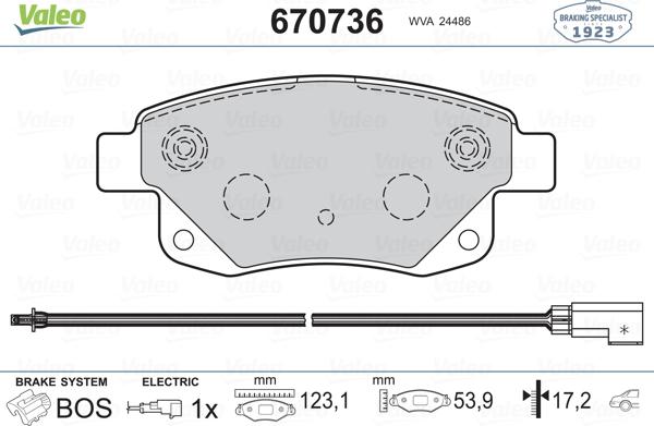 Valeo 670736 - Kit pastiglie freno, Freno a disco autozon.pro