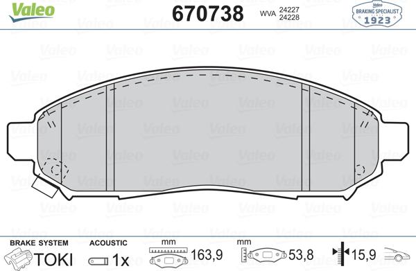 Valeo 670738 - Kit pastiglie freno, Freno a disco autozon.pro