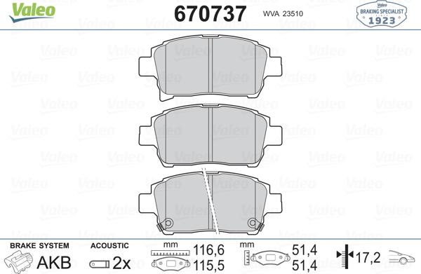 Valeo 670737 - Kit pastiglie freno, Freno a disco autozon.pro