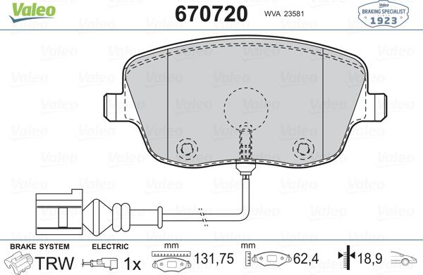 Valeo 670720 - Kit pastiglie freno, Freno a disco autozon.pro