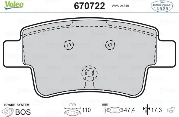 Valeo 670722 - Kit pastiglie freno, Freno a disco autozon.pro