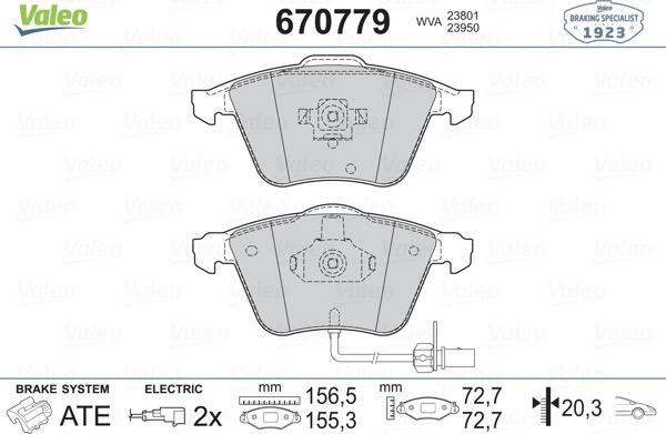 Valeo 670779 - Kit pastiglie freno, Freno a disco autozon.pro