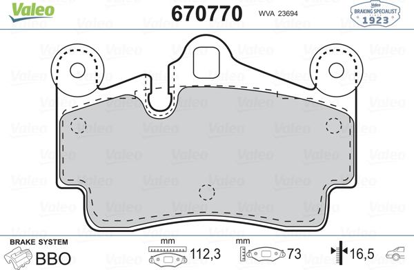 Valeo 670770 - Kit pastiglie freno, Freno a disco autozon.pro