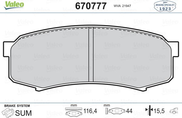 Valeo 670777 - Kit pastiglie freno, Freno a disco autozon.pro