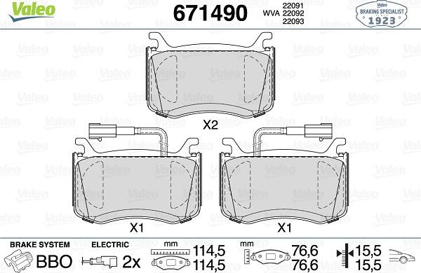 Valeo 671490 - Kit pastiglie freno, Freno a disco autozon.pro