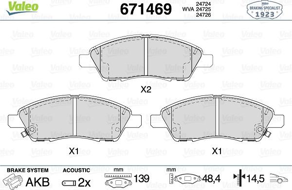 Valeo 671469 - Kit pastiglie freno, Freno a disco autozon.pro