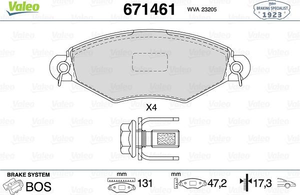 Valeo 671461 - Kit pastiglie freno, Freno a disco autozon.pro