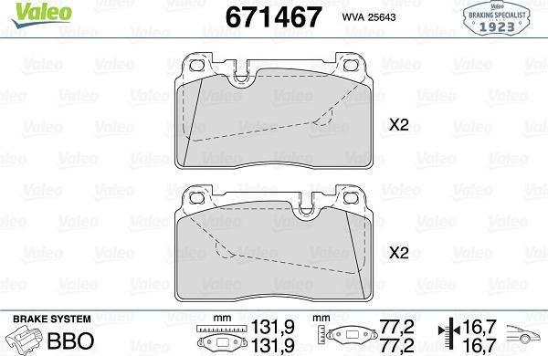 Valeo 671467 - Kit pastiglie freno, Freno a disco autozon.pro