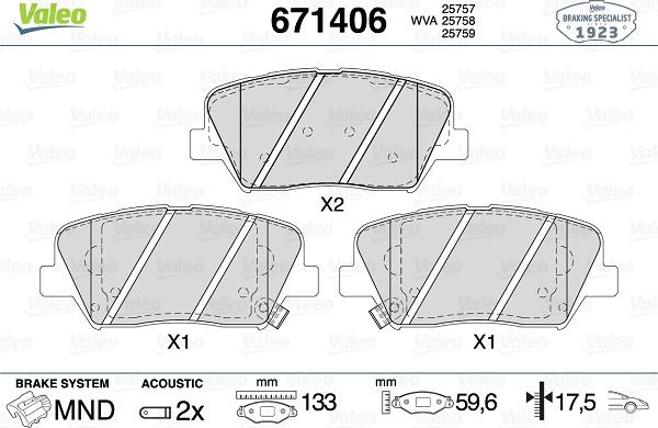 Valeo 671406 - Kit pastiglie freno, Freno a disco autozon.pro