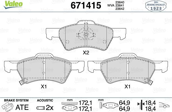 Valeo 671415 - Kit pastiglie freno, Freno a disco autozon.pro