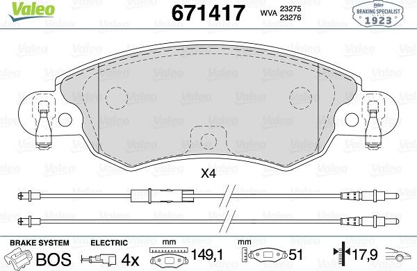 Valeo 671417 - Kit pastiglie freno, Freno a disco autozon.pro