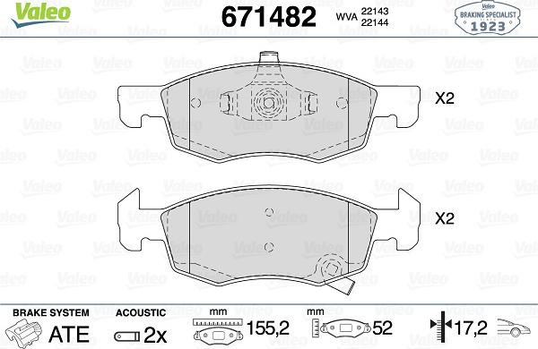 Valeo 671482 - Kit pastiglie freno, Freno a disco autozon.pro