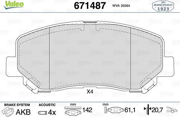 Valeo 671487 - Kit pastiglie freno, Freno a disco autozon.pro