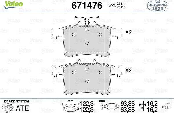 Valeo 671476 - Kit pastiglie freno, Freno a disco autozon.pro