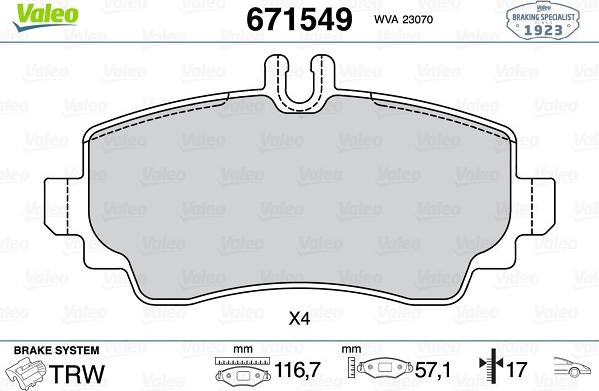 Valeo 671549 - Kit pastiglie freno, Freno a disco autozon.pro