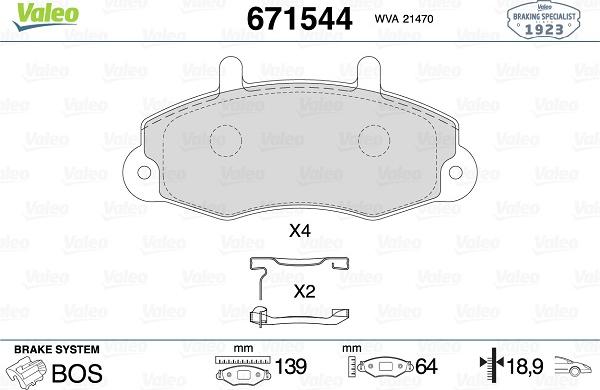 Valeo 671544 - Kit pastiglie freno, Freno a disco autozon.pro