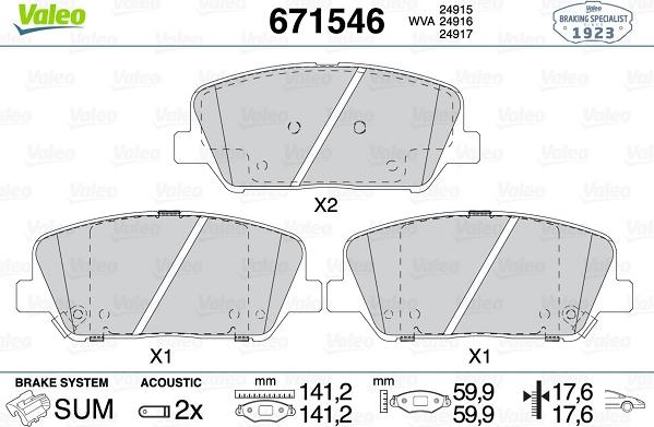 Valeo 671546 - Kit pastiglie freno, Freno a disco autozon.pro