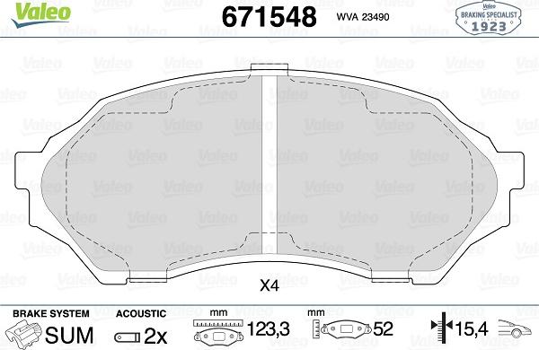 Valeo 671548 - Kit pastiglie freno, Freno a disco autozon.pro