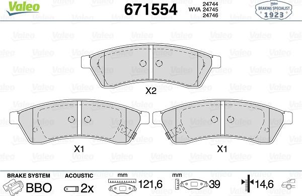 Valeo 671554 - Kit pastiglie freno, Freno a disco autozon.pro