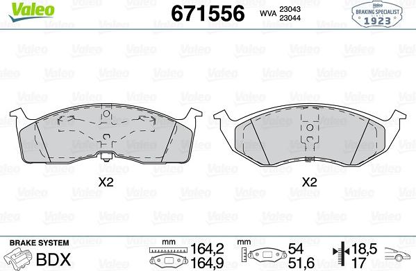 Valeo 671556 - Kit pastiglie freno, Freno a disco autozon.pro