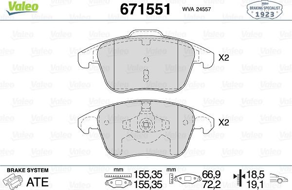 Valeo 671551 - Kit pastiglie freno, Freno a disco autozon.pro