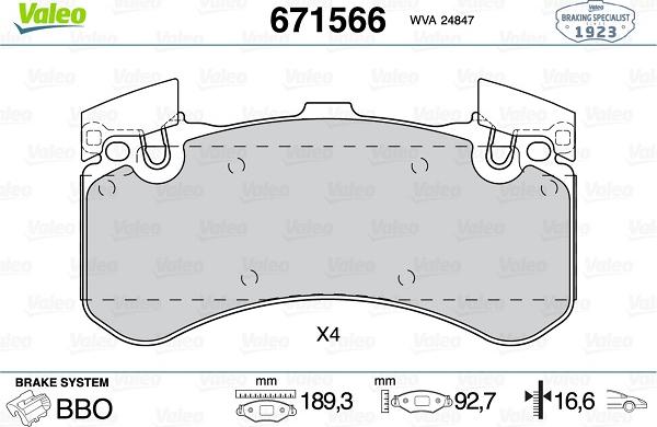 Valeo 671566 - Kit pastiglie freno, Freno a disco autozon.pro