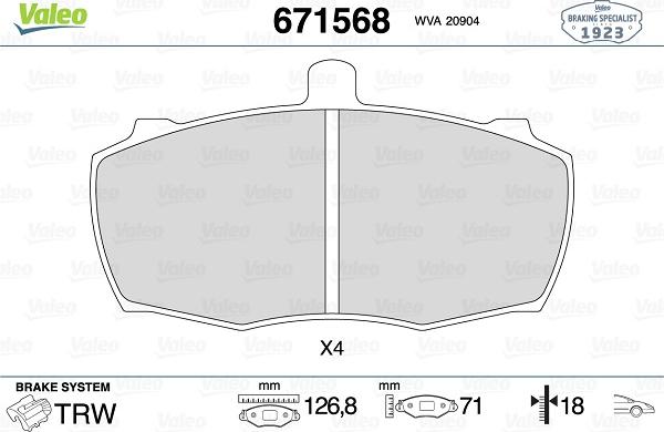 Valeo 671568 - Kit pastiglie freno, Freno a disco autozon.pro