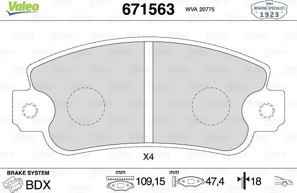 Valeo 671563 - Kit pastiglie freno, Freno a disco autozon.pro