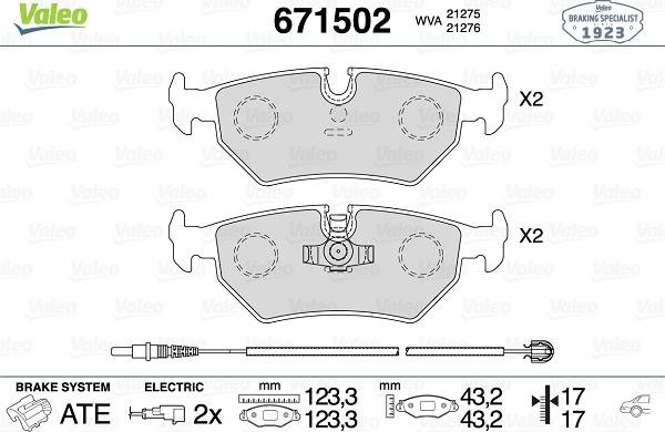 Valeo 671502 - Kit pastiglie freno, Freno a disco autozon.pro