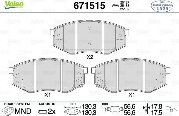 Valeo 671515 - Kit pastiglie freno, Freno a disco autozon.pro