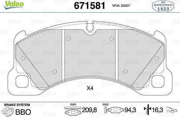 Valeo 671581 - Kit pastiglie freno, Freno a disco autozon.pro