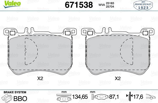 Valeo 671538 - Kit pastiglie freno, Freno a disco autozon.pro