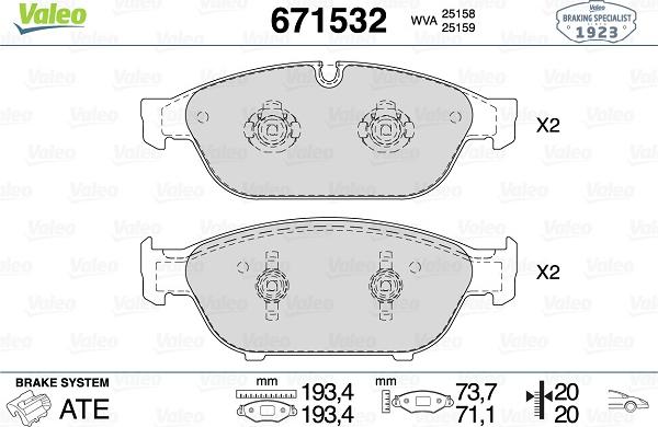 Valeo 671532 - Kit pastiglie freno, Freno a disco autozon.pro