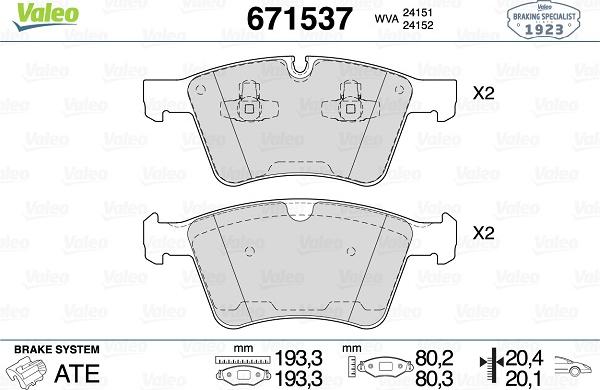 Valeo 671537 - Kit pastiglie freno, Freno a disco autozon.pro