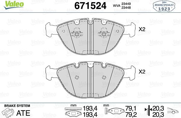 Valeo 671524 - Kit pastiglie freno, Freno a disco autozon.pro