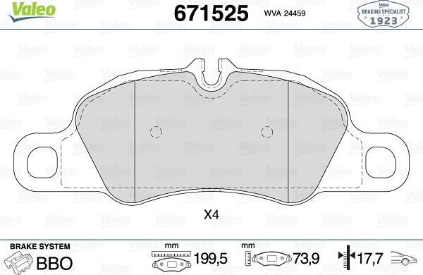 Valeo 671525 - Kit pastiglie freno, Freno a disco autozon.pro