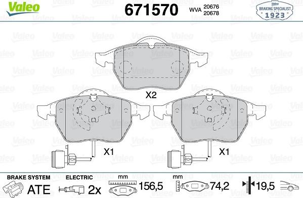 Valeo 671570 - Kit pastiglie freno, Freno a disco autozon.pro